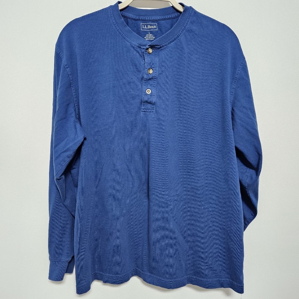 L.L. Bean Mens Long Sleeve Henley Shirt 100% Cotton Heritage Gorpcore‎ Blue L